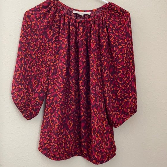 LOFT Women's Multicolor Spotted Blouse Puff Sleeves - Picture 3 of 4